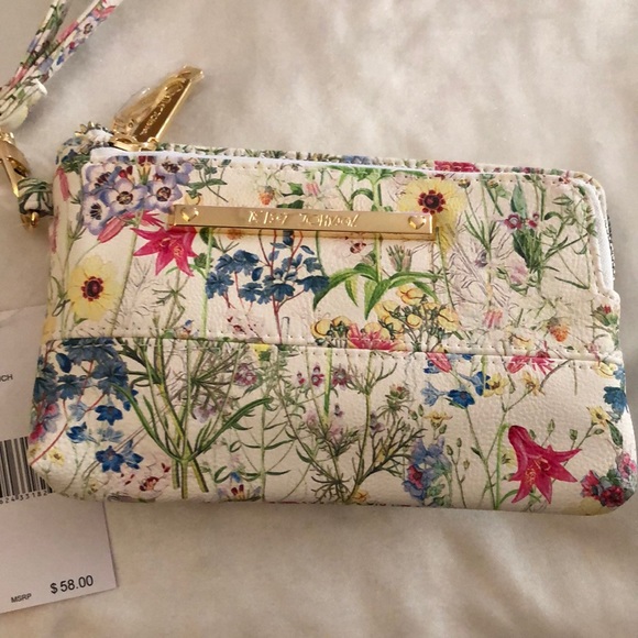 Betsey Johnson White Floral Faux Leather Double Zip Wristlet Pouch NWT - Picture 9 of 16